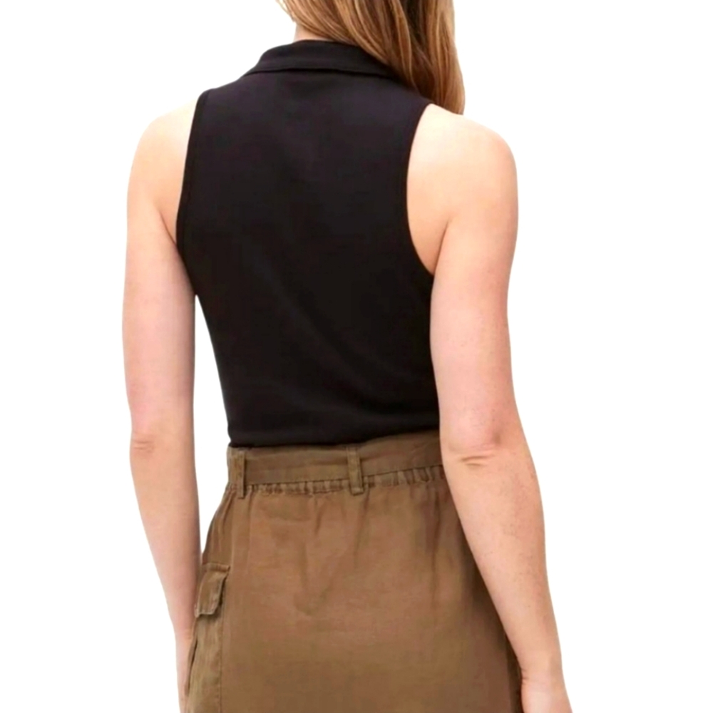 🏷️Michael Stars Norah Sleeveless Knit Stretch Black Polo Size 1X - Picture 3 of 9